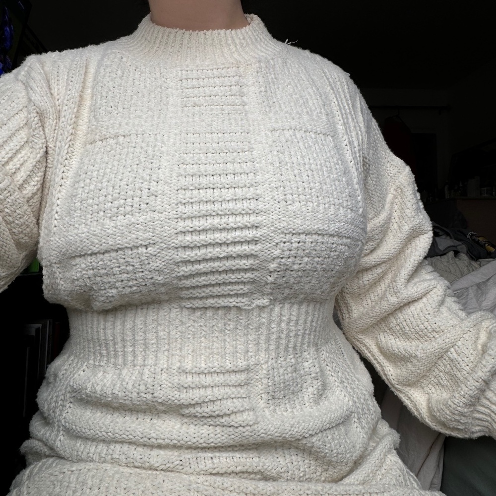 Patchwork It Cream Cable Knit Cutout Sweater Dres… - image 3